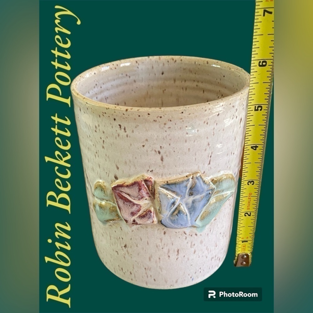Robin Beckett Pottery-Morning Glories vase by Robin Beckett NC art pottery. EUC!